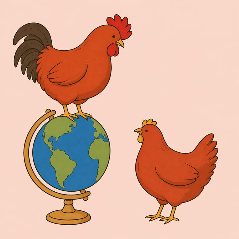 鶏と地球儀のイラスト